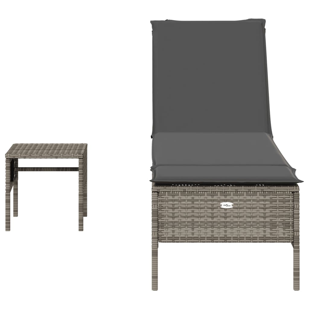 vidaXL Sonnenliege mit Tisch und Auflage Grau Poly Rattan - Image 4