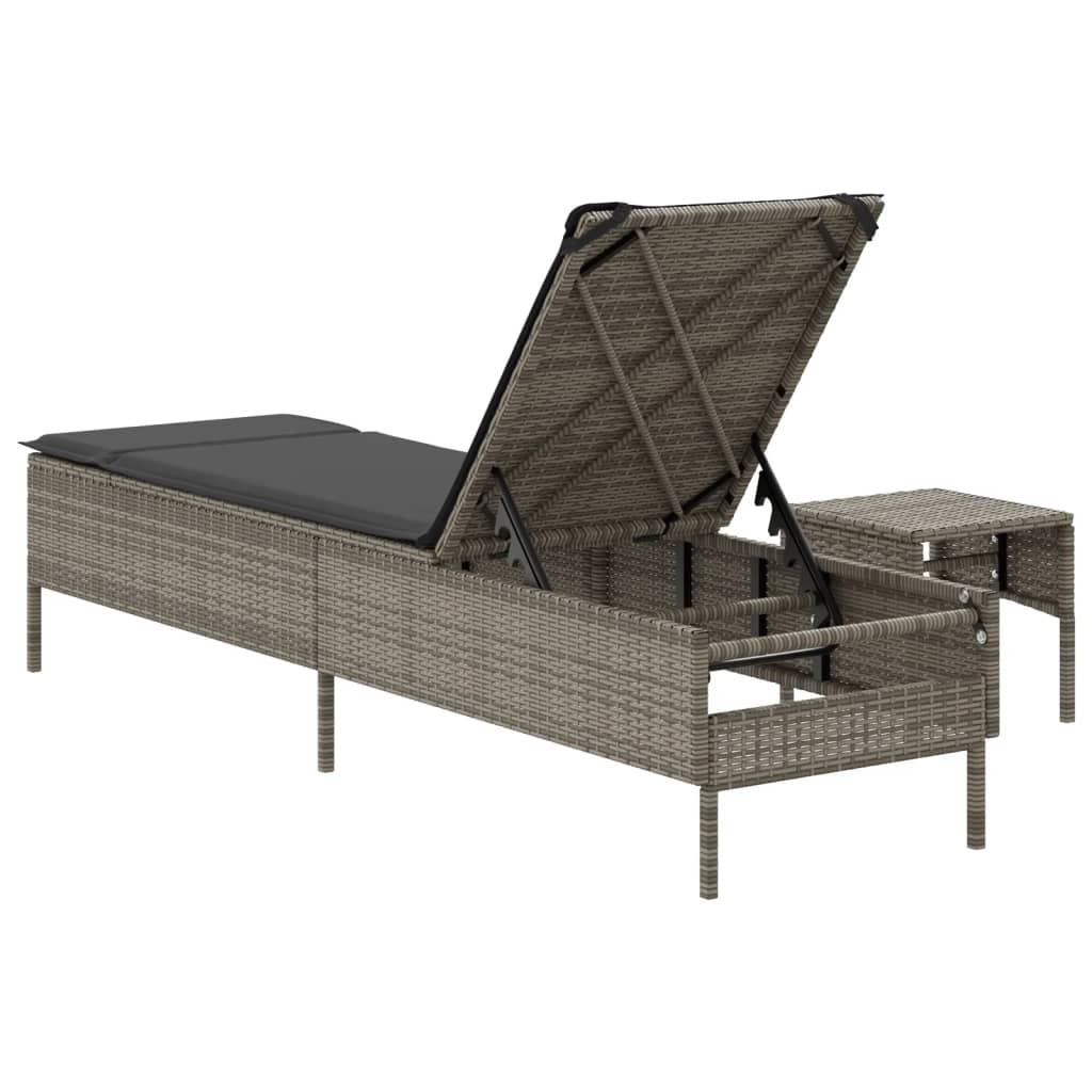 vidaXL Sonnenliege mit Tisch und Auflage Grau Poly Rattan - Image 6