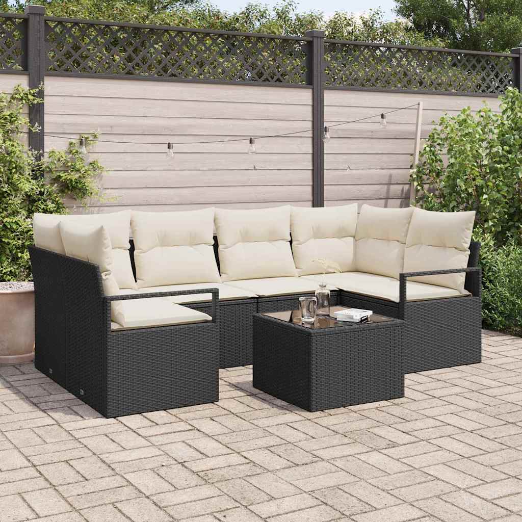 vidaXL Sofa Set 7 pcs Schwarz und Creme Poly-Rattan