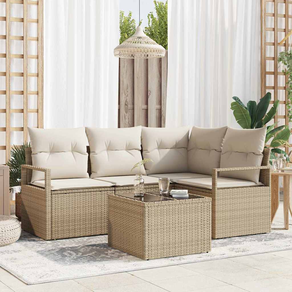 vidaXL Sofa Set 5 pcs Beige Poly-Rattan