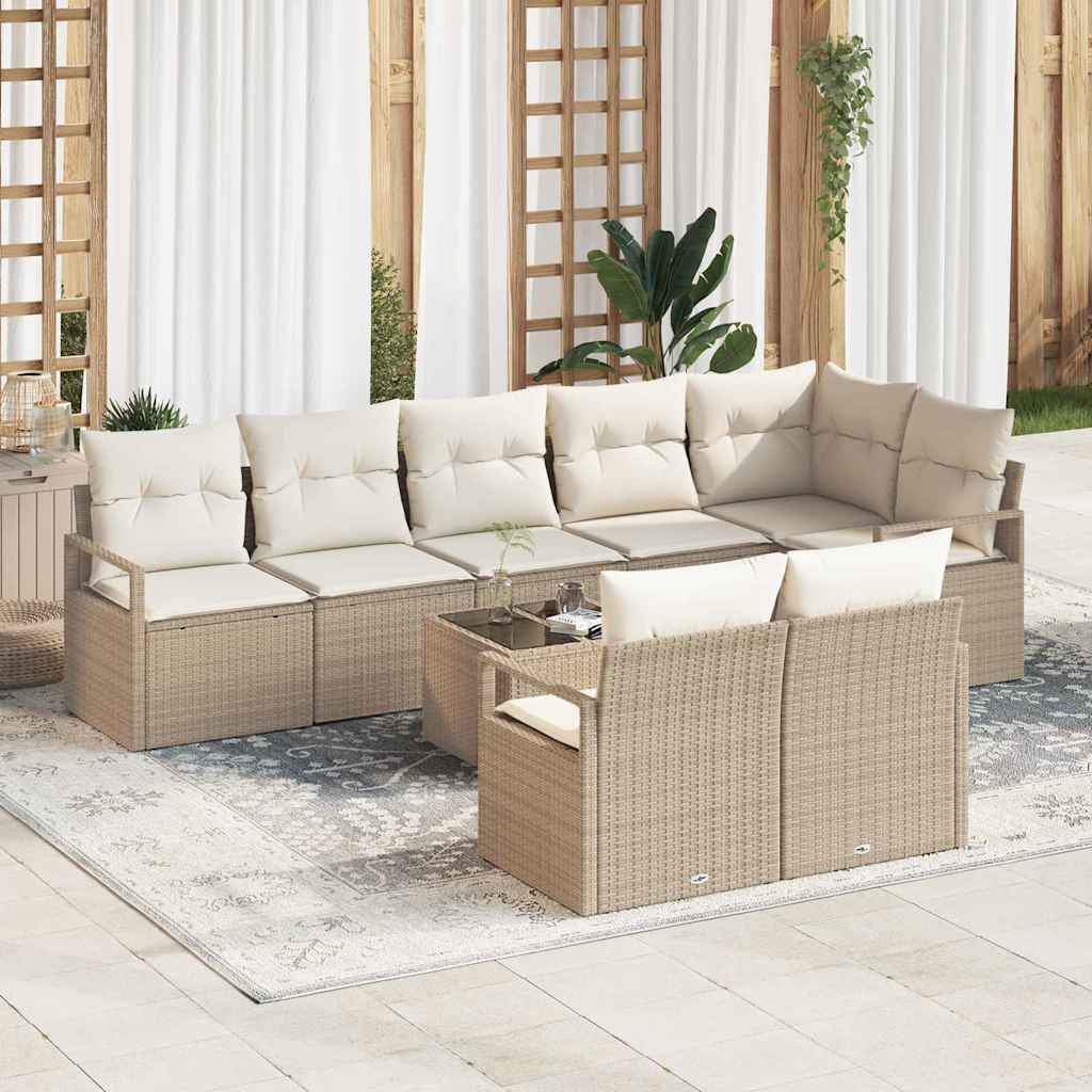 vidaXL Sofa Set mit Kissen 9 pcs Beige Poly Rattan