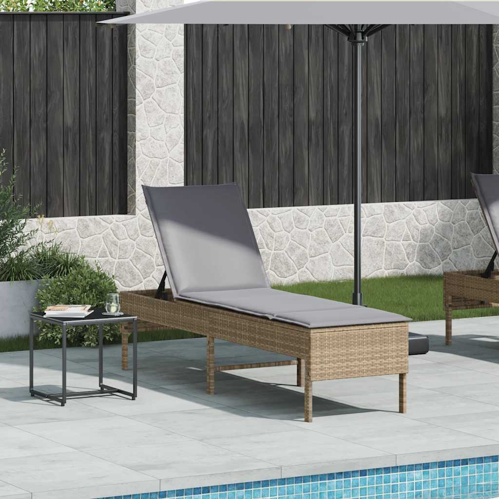 vidaXL Sonnenliege mit Auflage Beige 55x200x44 cm Poly Rattan - Image 3