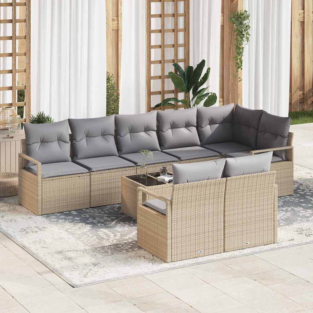 vidaXL Sofa Set mit Kissen 9 pcs Beige Poly Rattan