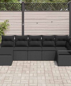 vidaXL Sofa Set mit Kissen 7 pcs Schwarz Poly Rattan
