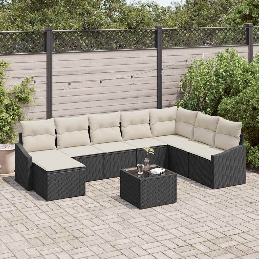 vidaXL Sofa Set mit Kissen 9 pcs Schwarz Poly-Rattan