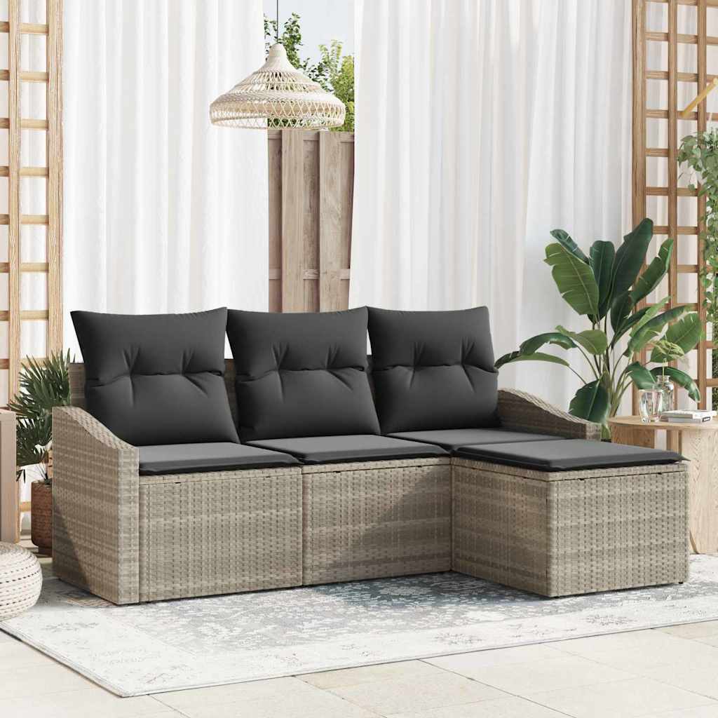 vidaXL Sofa Set mit Kissen 4 pcs Hellgrau Poly-Rattan