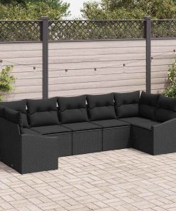 vidaXL Sofa Set mit Kissen 7 pcs Schwarz Poly Rattan