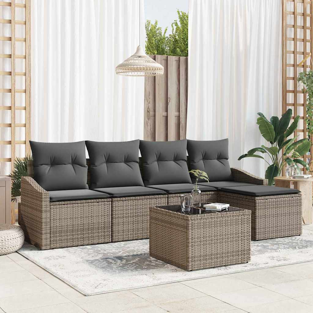 vidaXL Sofa Set mit Kissen 6 pcs Grau Poly-Rattan