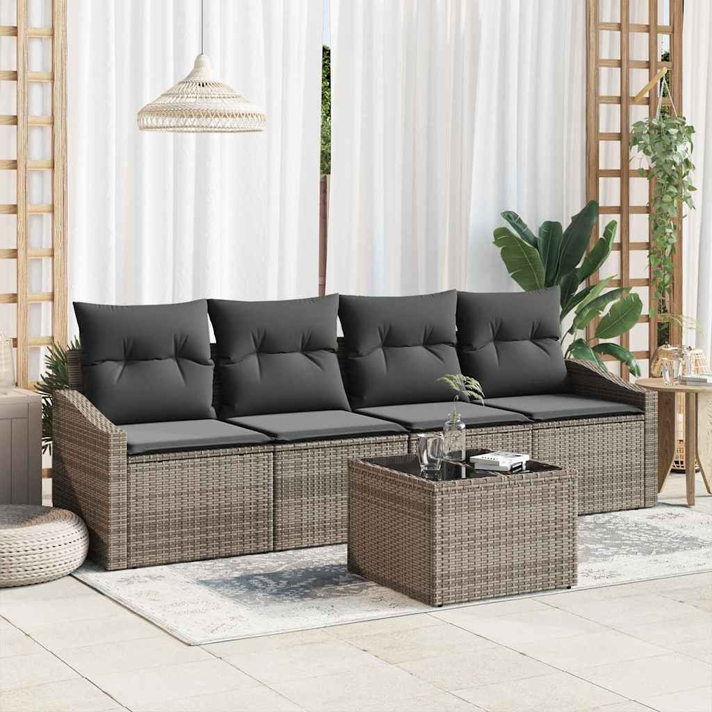 vidaXL Sofa Set mit Kissen mit Kissen 5 pcs Grau Poly Rattan