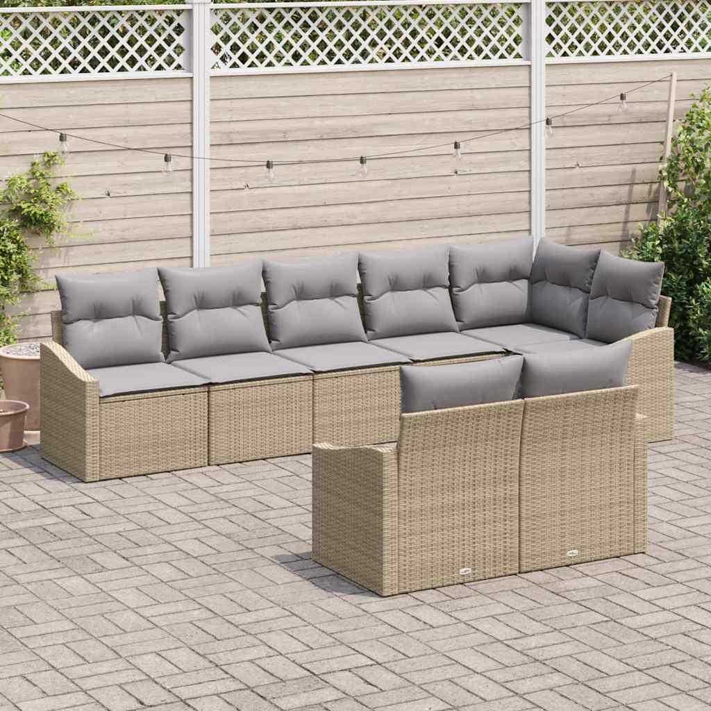 vidaXL Sofa Set mit Kissen 8 pcs Beige Poly Rattan