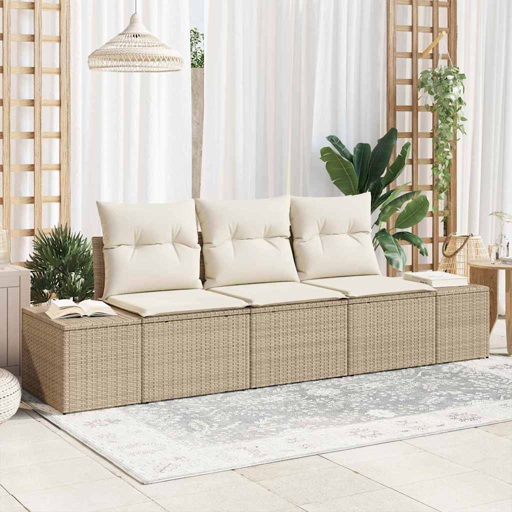vidaXL Sofa Set mit Kissen 3 pcs Beige Poly Rattan