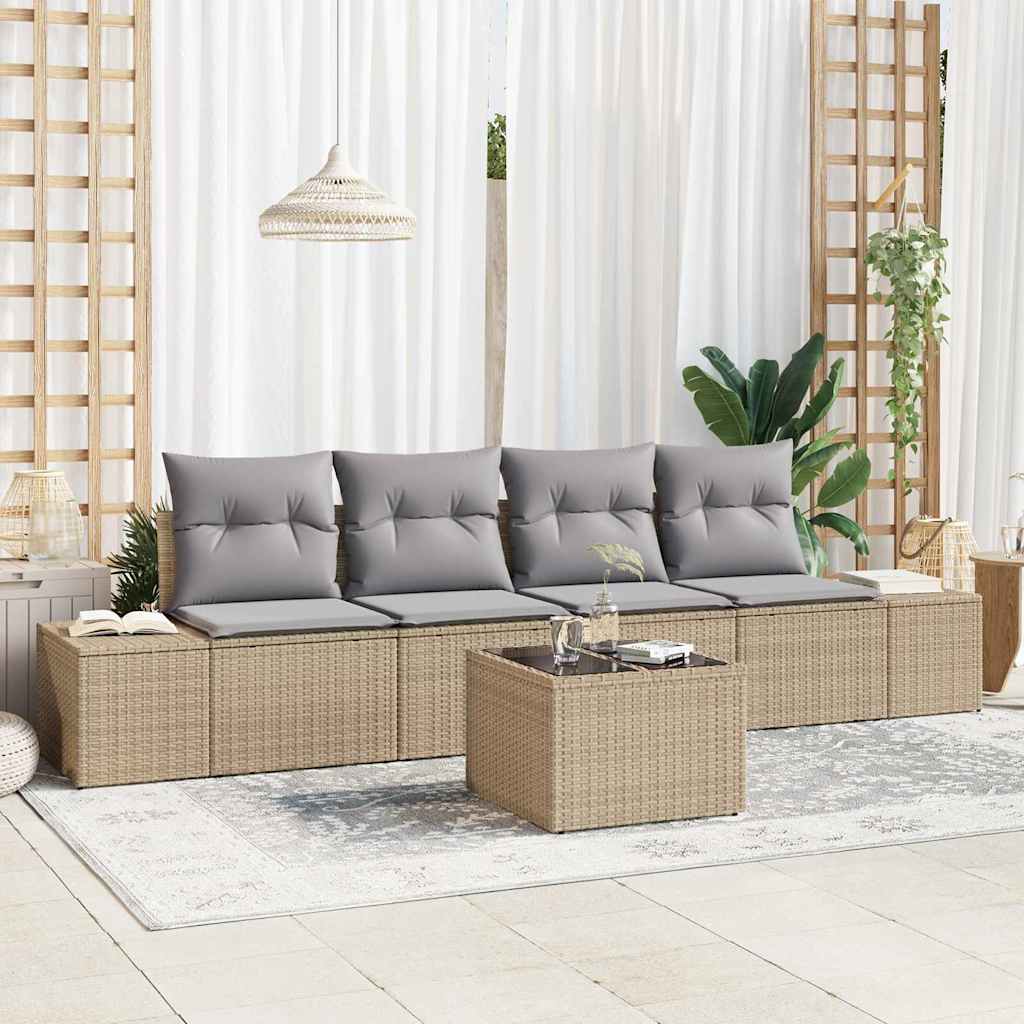 vidaXL Sofa Set mit Kissen 5 pcs Beige und Hellgrau Poly Rattan