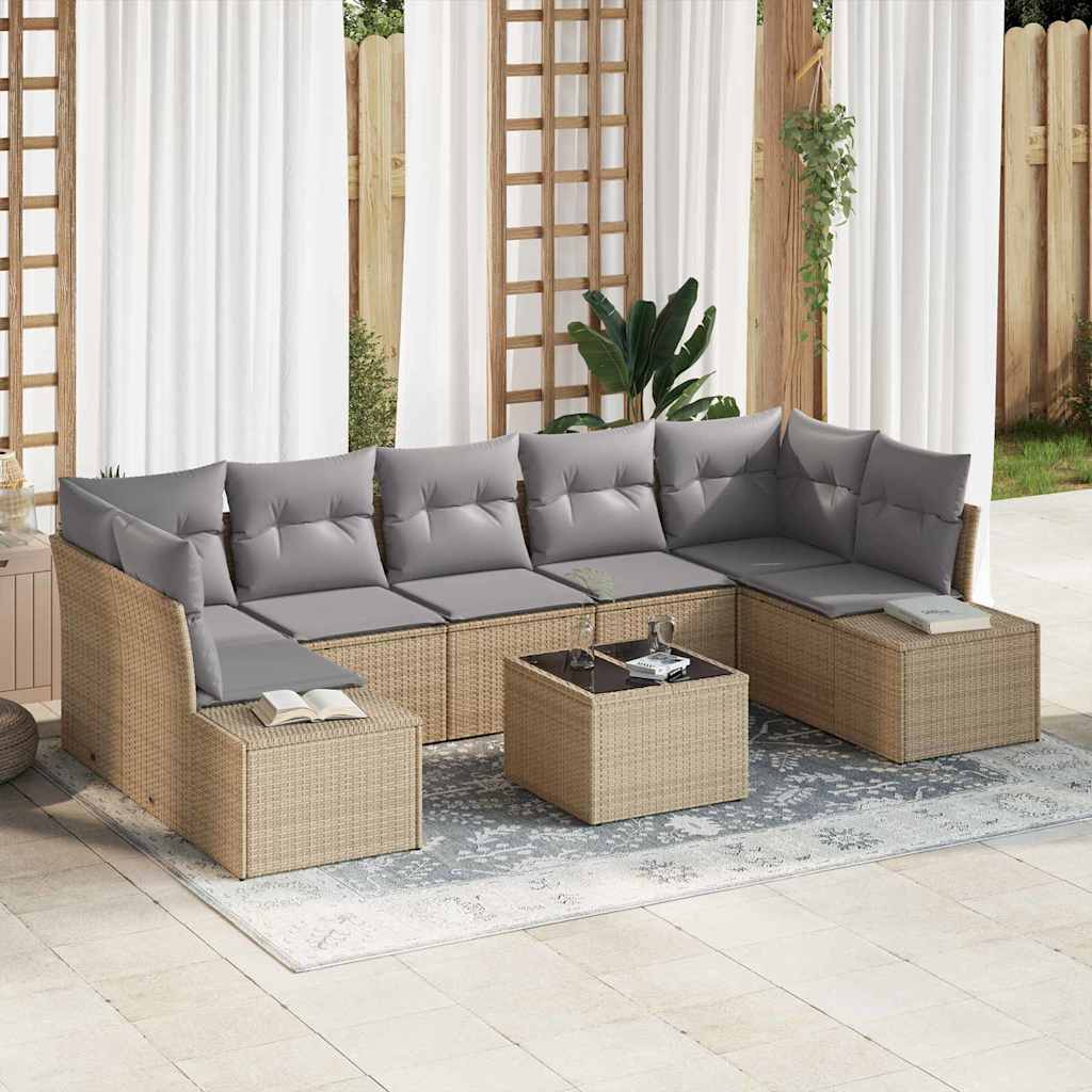 vidaXL Sofa Set mit Kissen 8 pcs Beige Poly Rattan