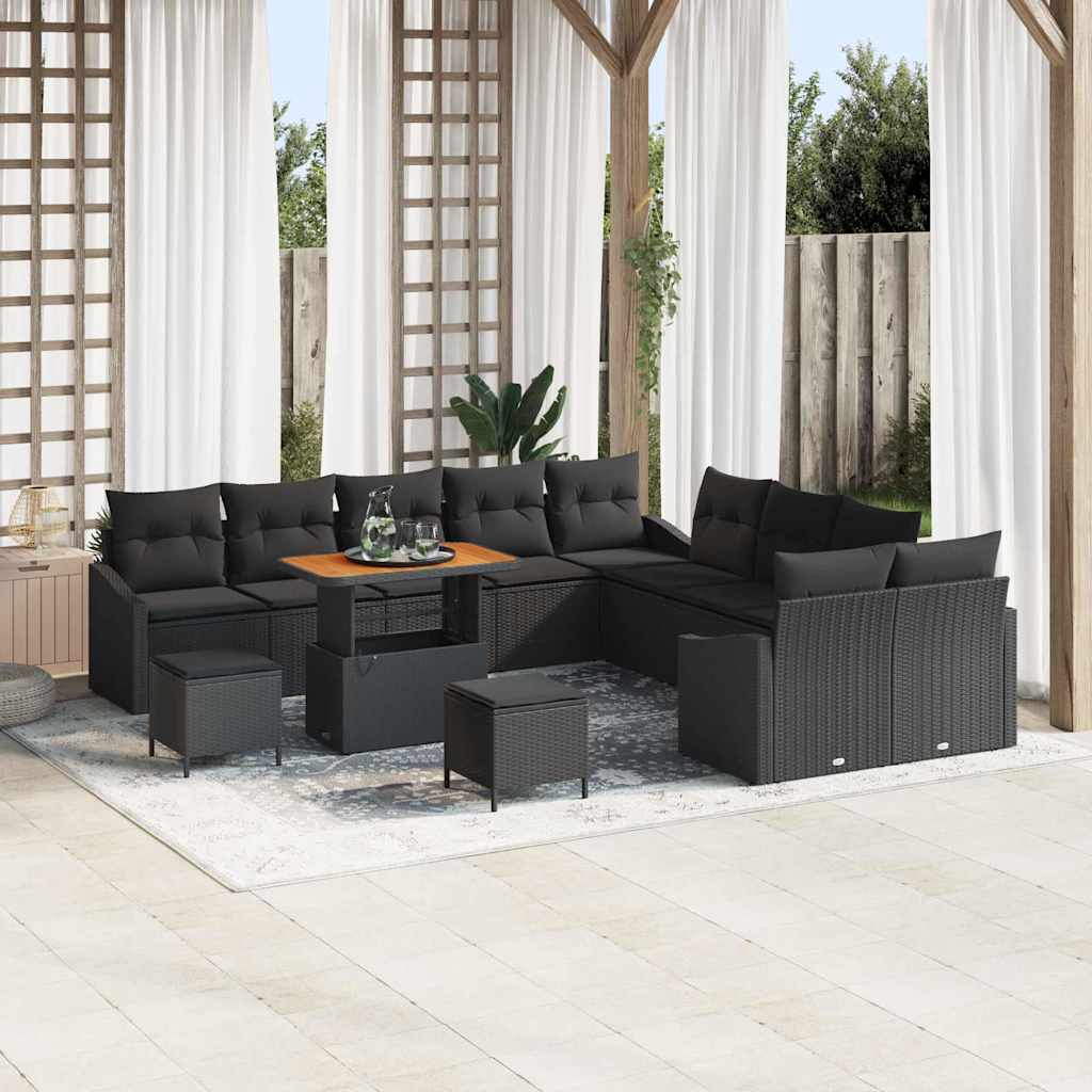 vidaXL Garten-Sofa-Set mit Kissen 13 pcs Schwarz 100 x 100 x 71 cm