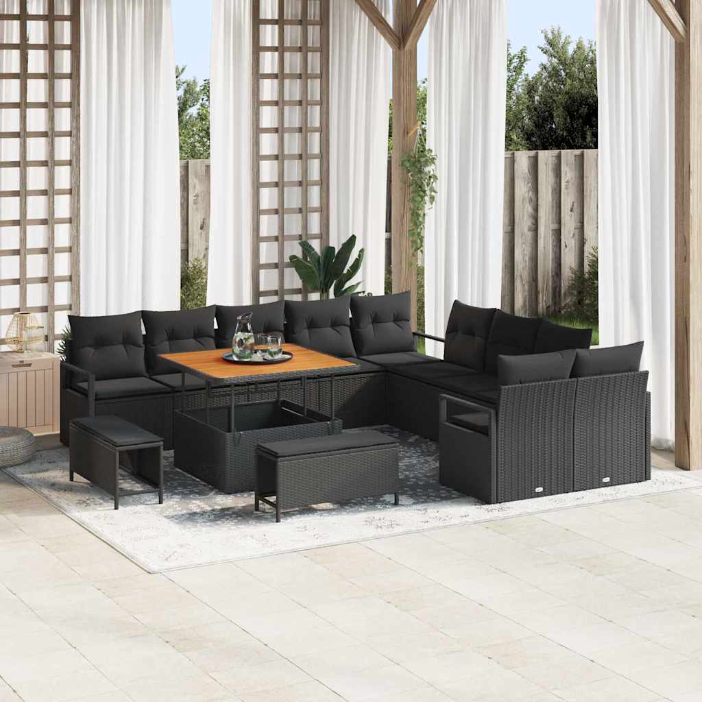 vidaXL Garten-Sofa-Set mit Kissen 13 pcs Schwarz 100 x 100 x 71 cm