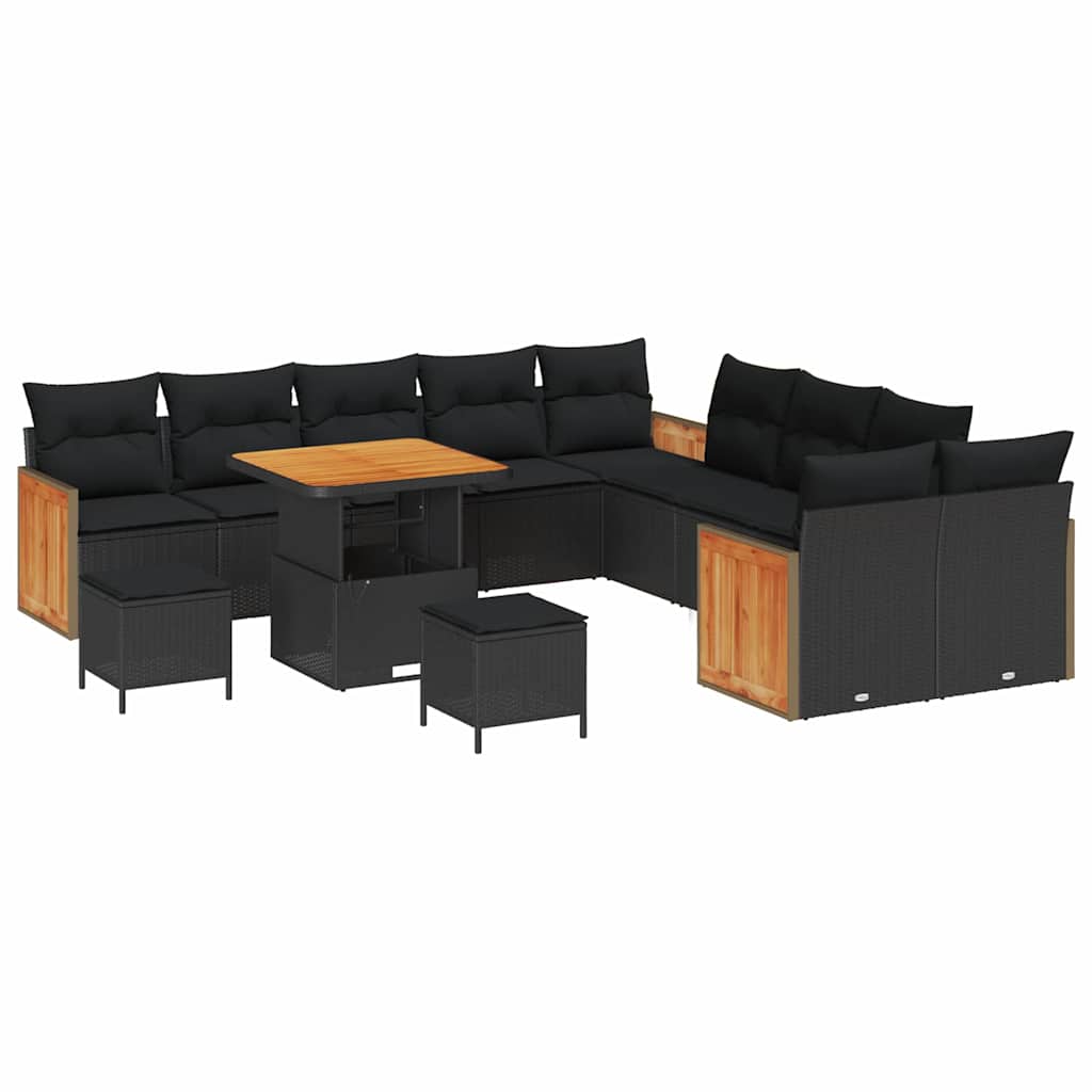 vidaXL Garten-Sofa-Set mit Kissen 13 pcs Schwarz 80 x 80 x 71 cm