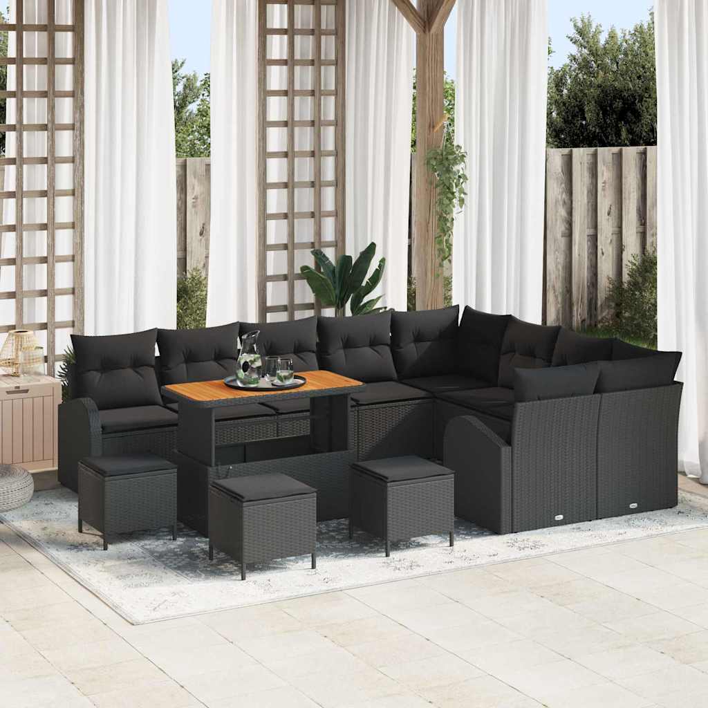 vidaXL Garten-Sofa-Set mit Kissen 13 pcs Schwarz 110 x 55 x 71 cm