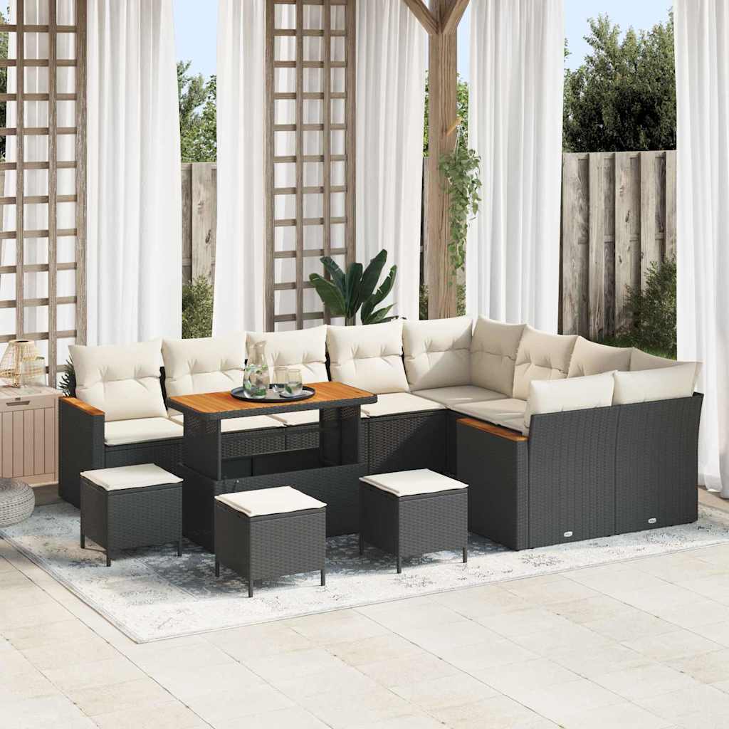 vidaXL Garten-Sofa-Set mit Kissen 13 pcs Schwarz Poly Rattan