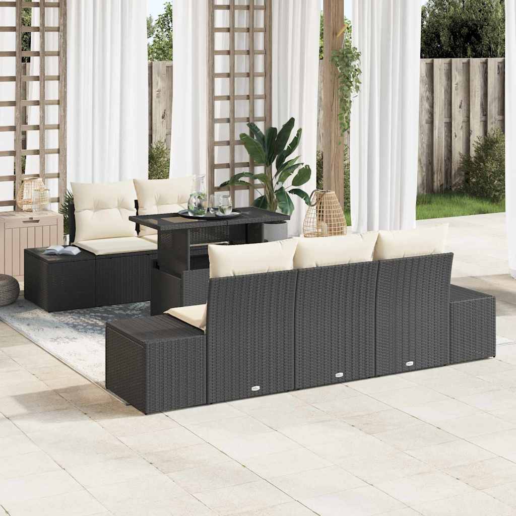 vidaXL Sofa Set mit Kissen 6 pcs Schwarz und Creme Poly-Rattan