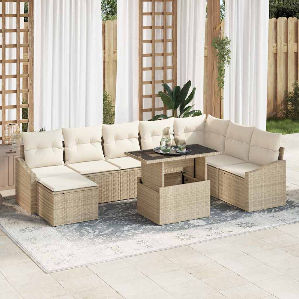 vidaXL Sofa Set mit Kissen 9 pcs Beige und Creme Poly-Rattan