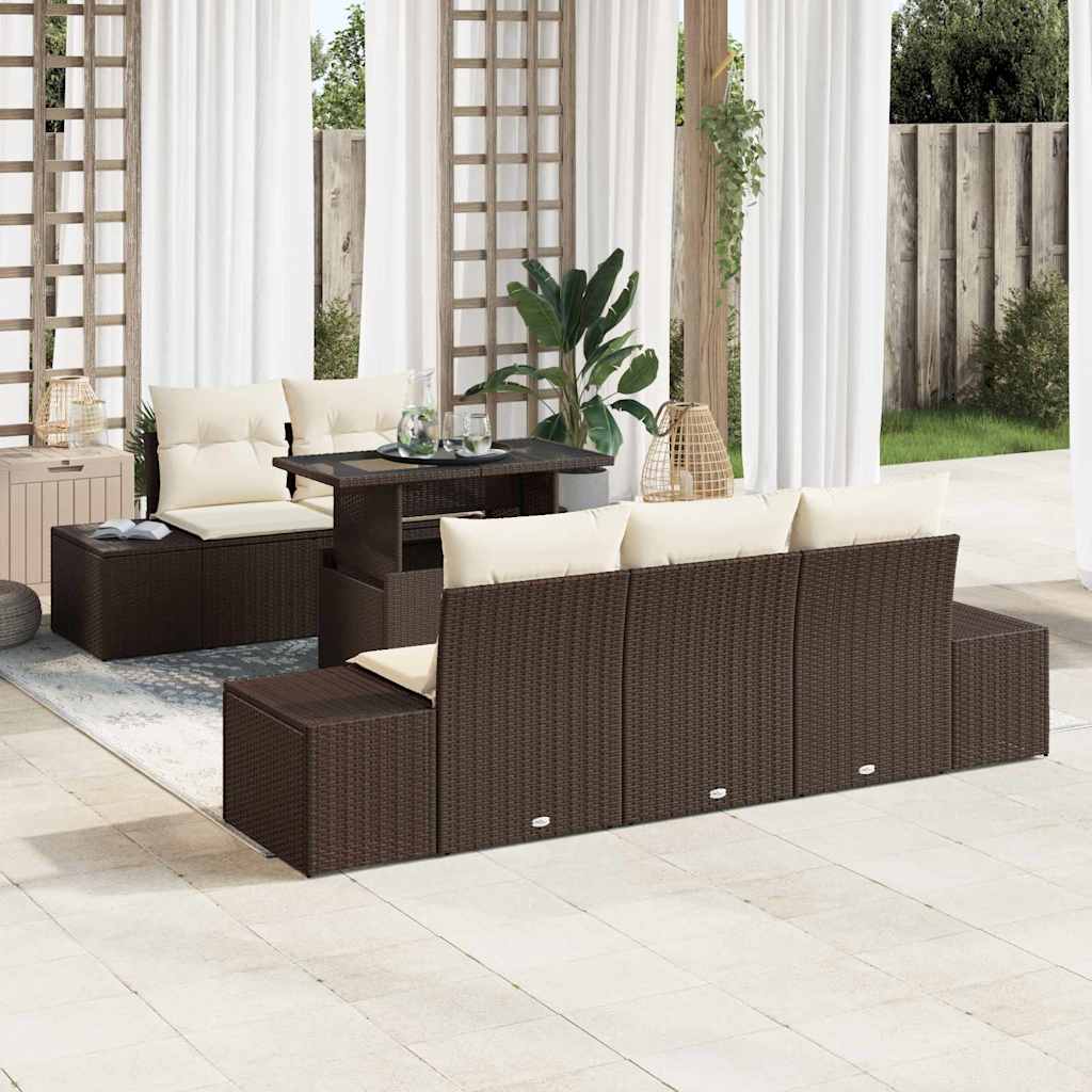 vidaXL Sofa Set mit Kissen 6 pcs Braun und Creme Poly-Rattan