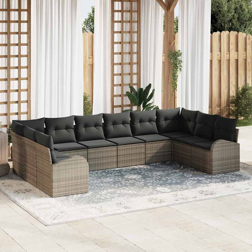 vidaXL Sofa Set mit Kissen 10 pcs Grau Polyrattan