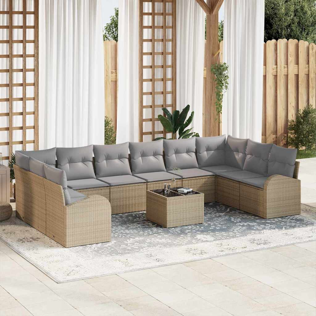 vidaXL Sofa Set mit Kissen 11 pcs Beige Polyrattan