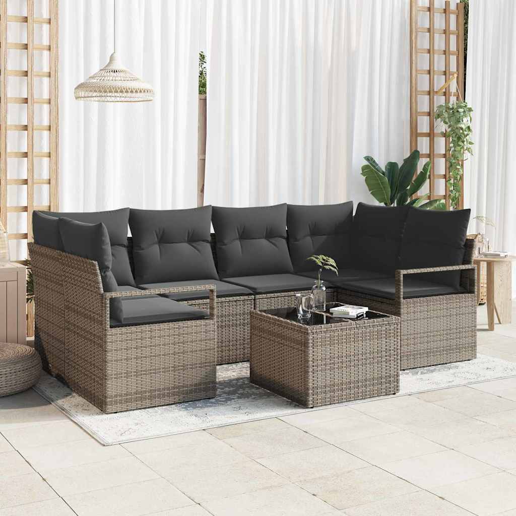 vidaXL Sofa Set mit Kissen 7 pcs Grau Poly Rattan
