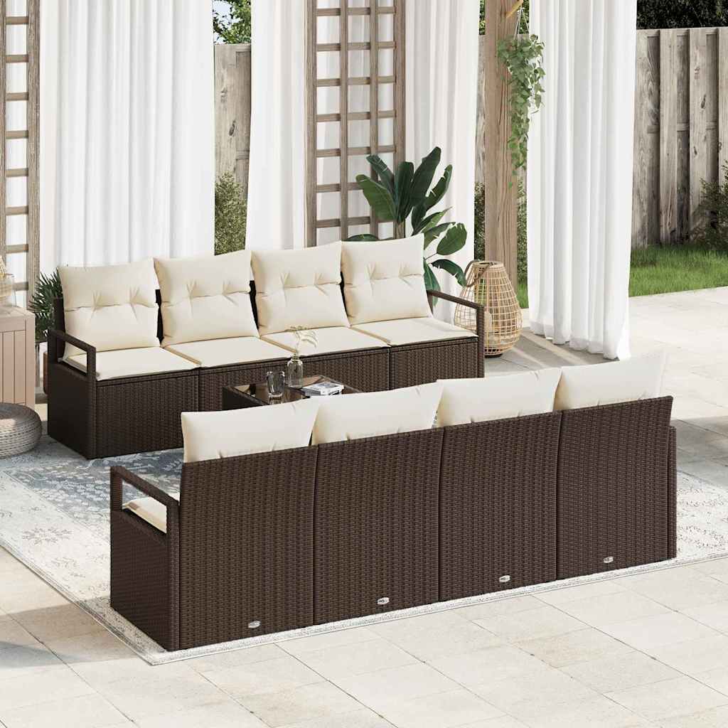 vidaXL Sofa Set mit Kissen 7 pcs Braun und Creme Poly Rattan