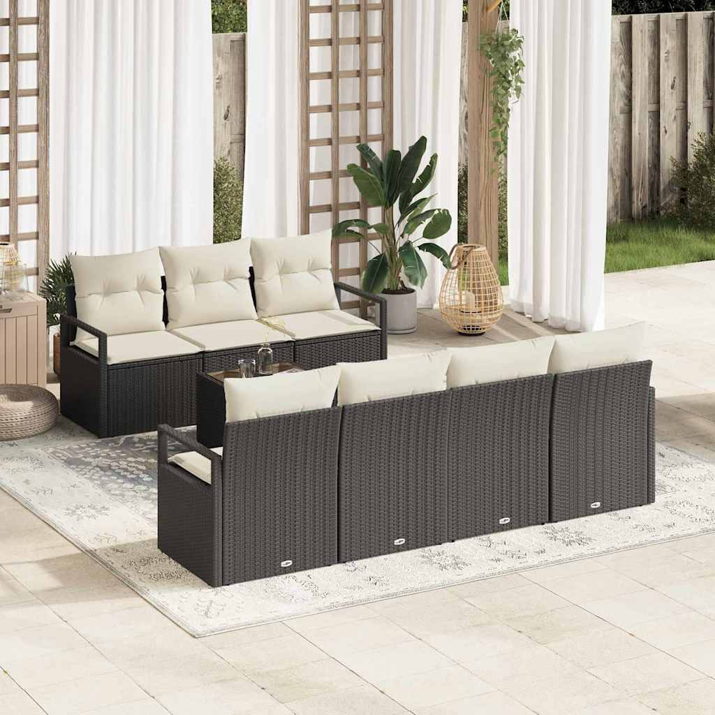 vidaXL Sofa Set 8 pcs Schwarz und Creme Poly-Rattan
