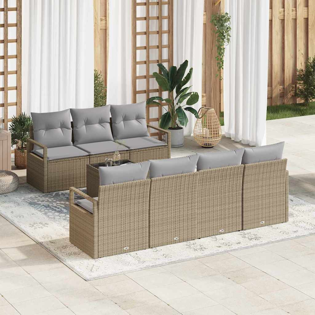 vidaXL Sofa Set mit Kissen 8 pcs Beige und Grau Poly Rattan
