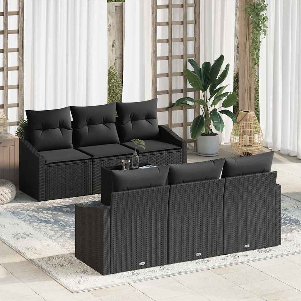 vidaXL Sofa Set mit Kissen mit Kissen 7 pcs Schwarz Poly Rattan