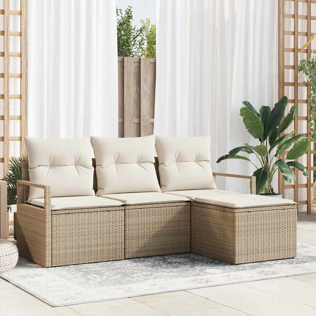 vidaXL Sofa Set 4 pcs Beige Poly-Rattan
