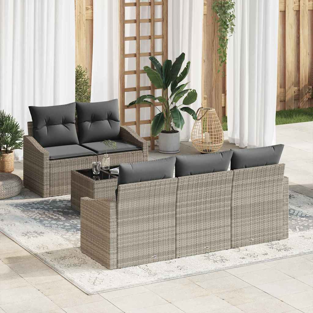 vidaXL Sofa Set mit Kissen mit Kissen 6 pcs Hellgrau Poly-Rattan