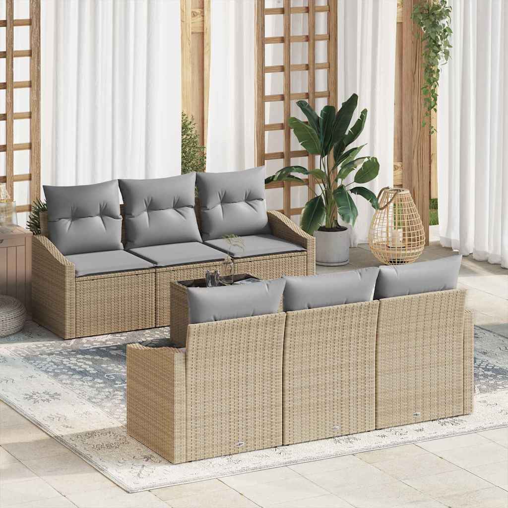 vidaXL Sofa Set mit Kissen 7 pcs Beige und Hellgrau Poly Rattan