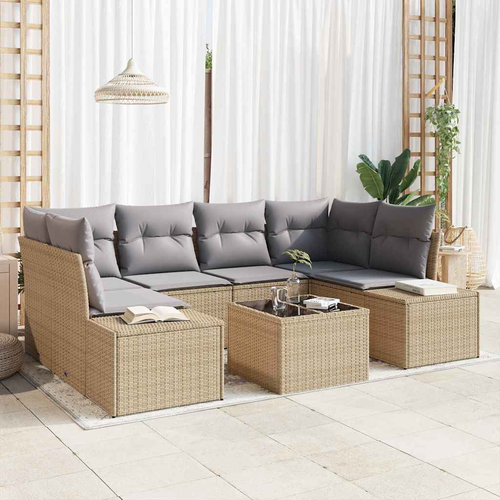 vidaXL Sofa Set mit Kissen 7 pcs Beige Poly Rattan