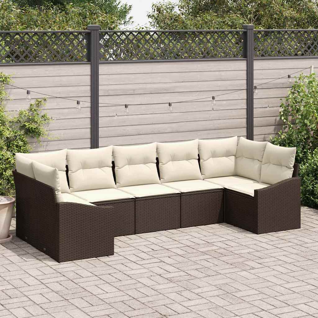 vidaXL Sofa Set mit Kissen 7 pcs Braun Poly Rattan