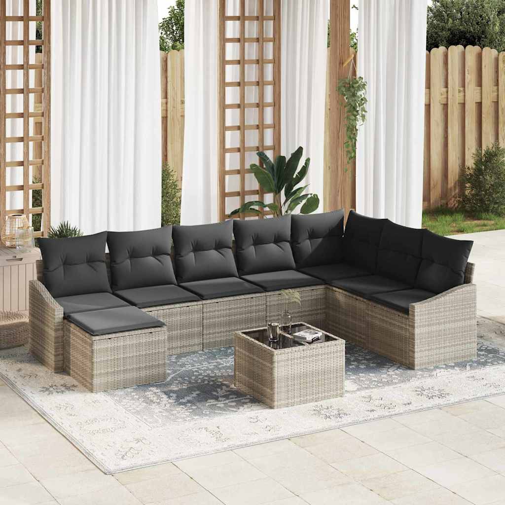 vidaXL Sofa Set mit Kissen 9 pcs Hellgrau Poly-Rattan
