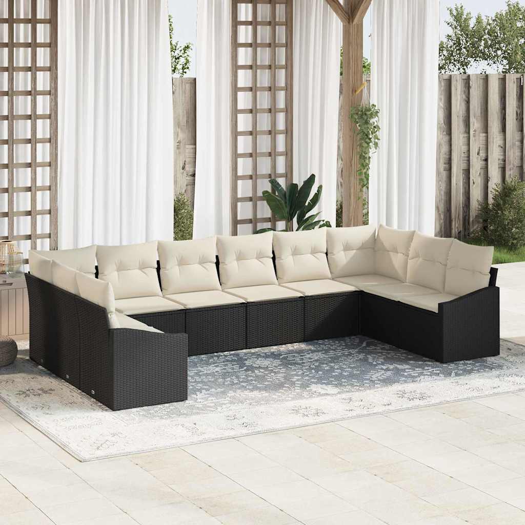 vidaXL Sofa Set mit Kissen 10 pcs Schwarz Poly-Rattan