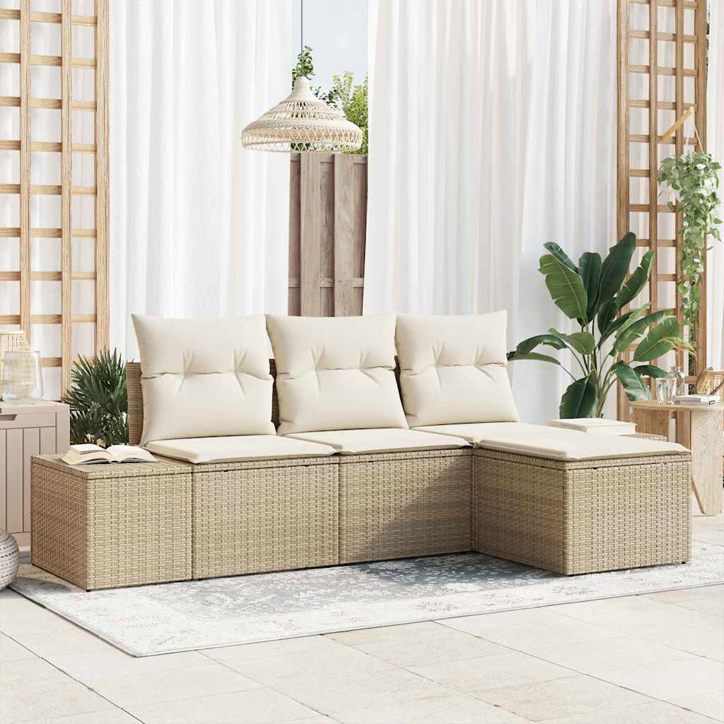 vidaXL Sofa Set mit Kissen 4 pcs Beige Poly Rattan