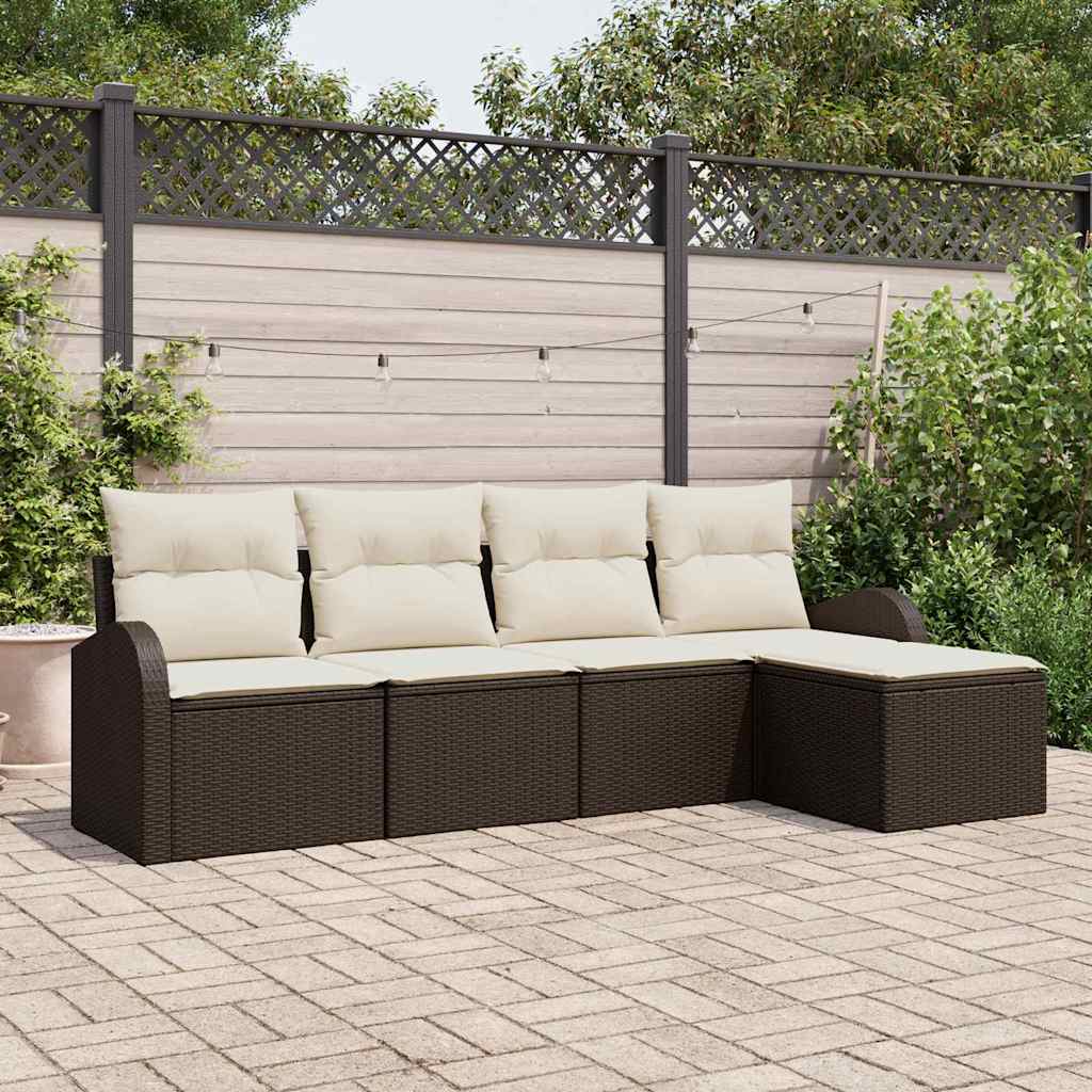 vidaXL Sofa Set mit Kissen 5 pcs Braun und Weiß Poly-Rattan