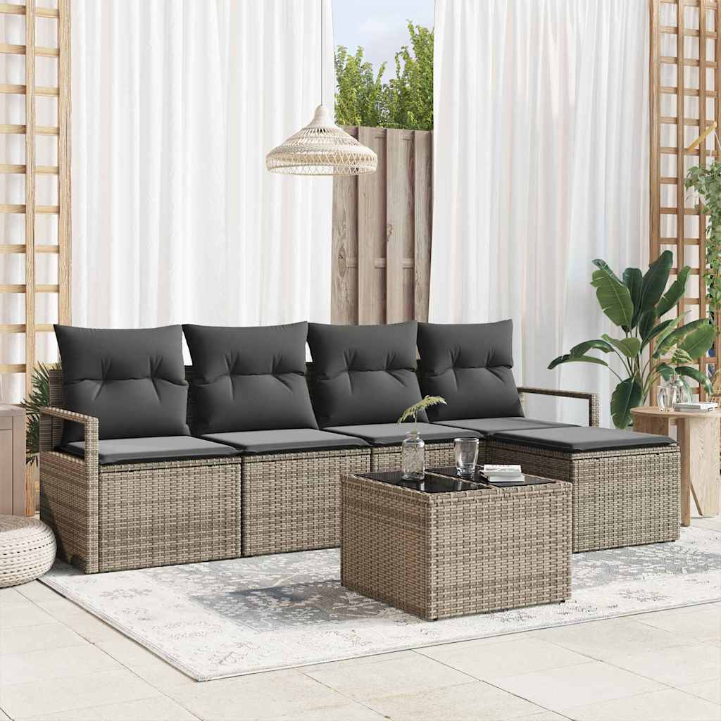 vidaXL Sofa Set mit Kissen mit Speicher 6 pcs Hellgrau Poly-Rattan
