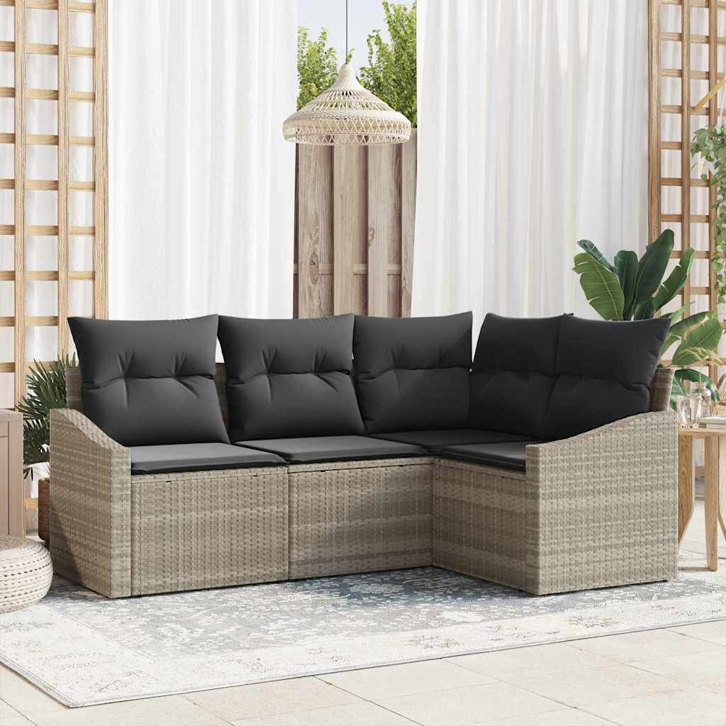 vidaXL Sofa Set mit Kissen mit Speicher 4 pcs Hellgrau Poly-Rattan