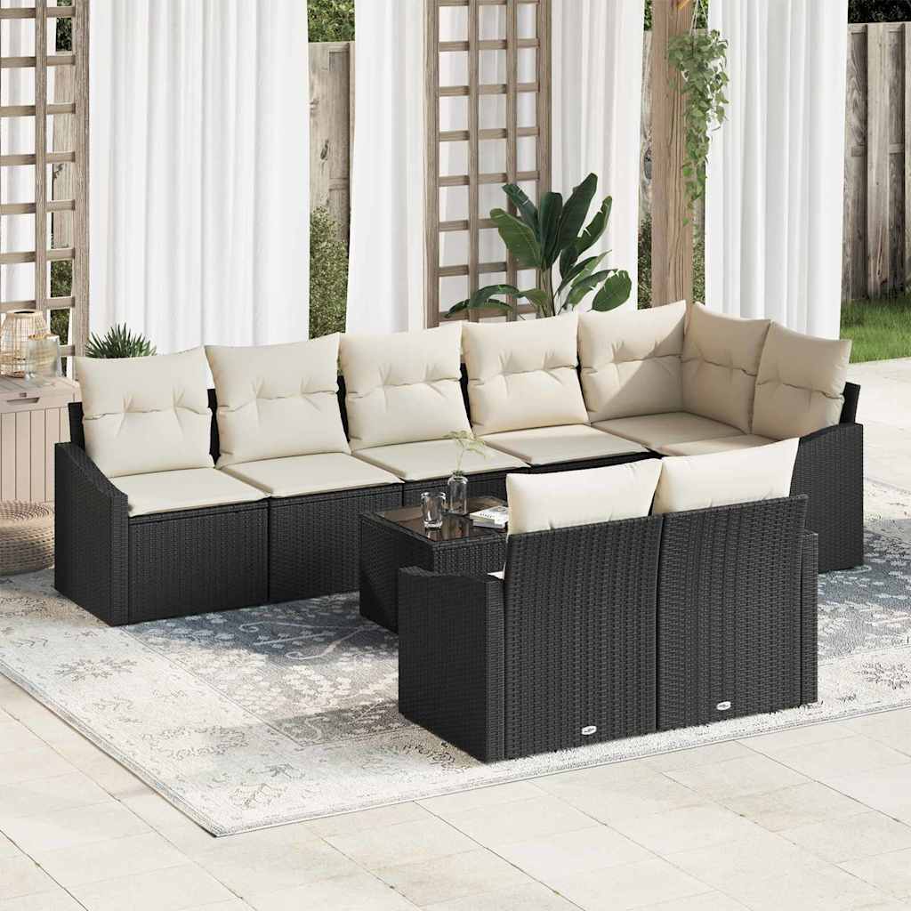 vidaXL Sofa Set mit Kissen 9 pcs Braun und Creme Poly-Rattan