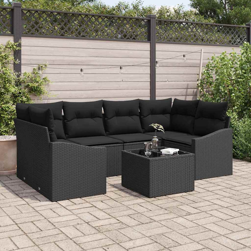 vidaXL Sofa Set mit Kissen mit Speicher 7 pcs Schwarz Poly-Rattan