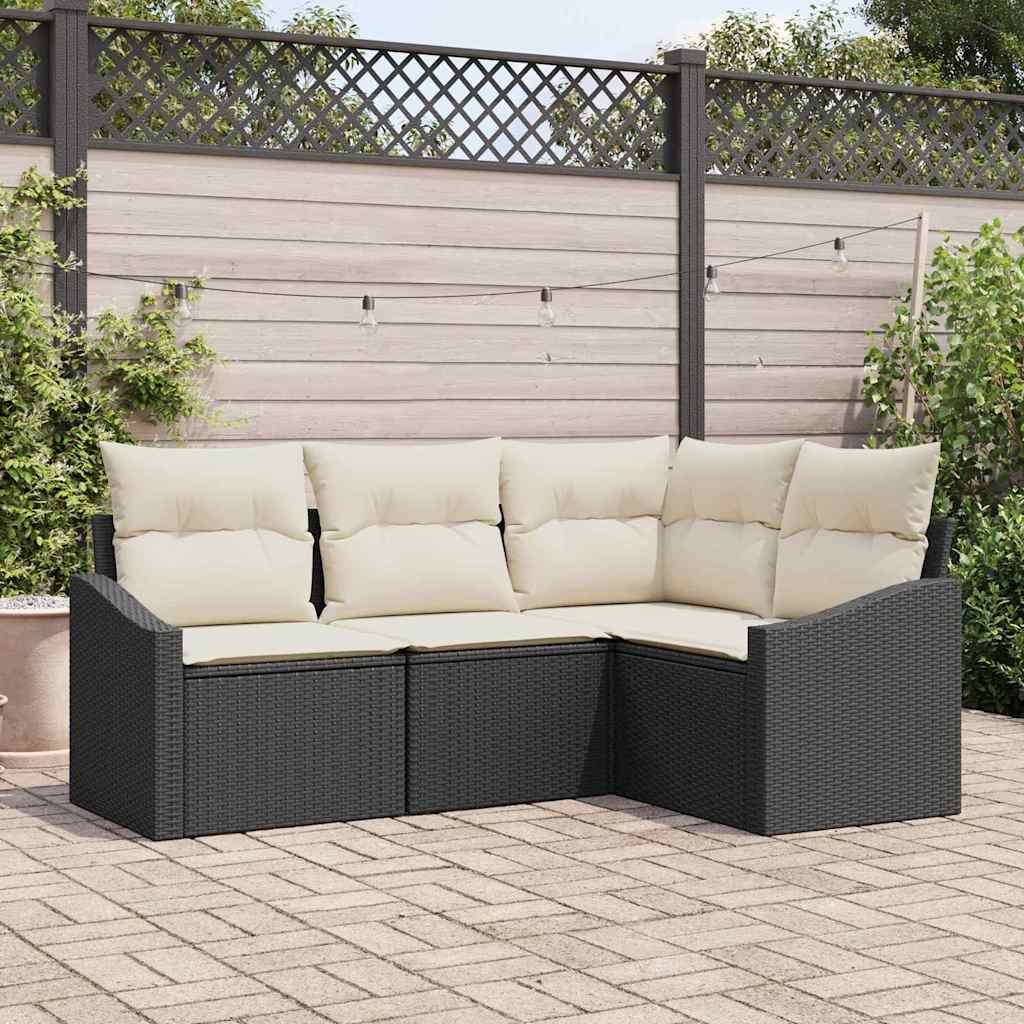 vidaXL Sofa Set mit Kissen 4 pcs Schwarz und Creme Poly-Rattan