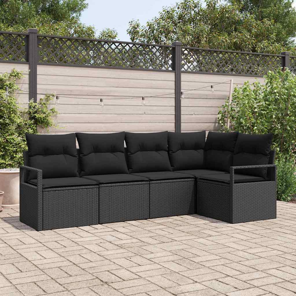vidaXL Sofa Set mit Kissen mit Speicher 5 pcs Schwarz Poly-Rattan