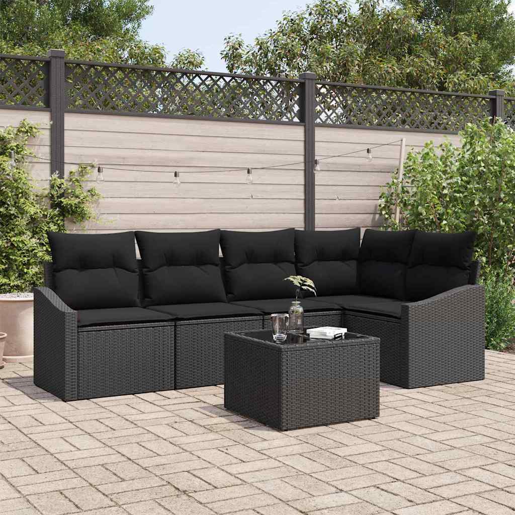 vidaXL Sofa Set mit Kissen mit Speicher 6 pcs Schwarz Poly-Rattan