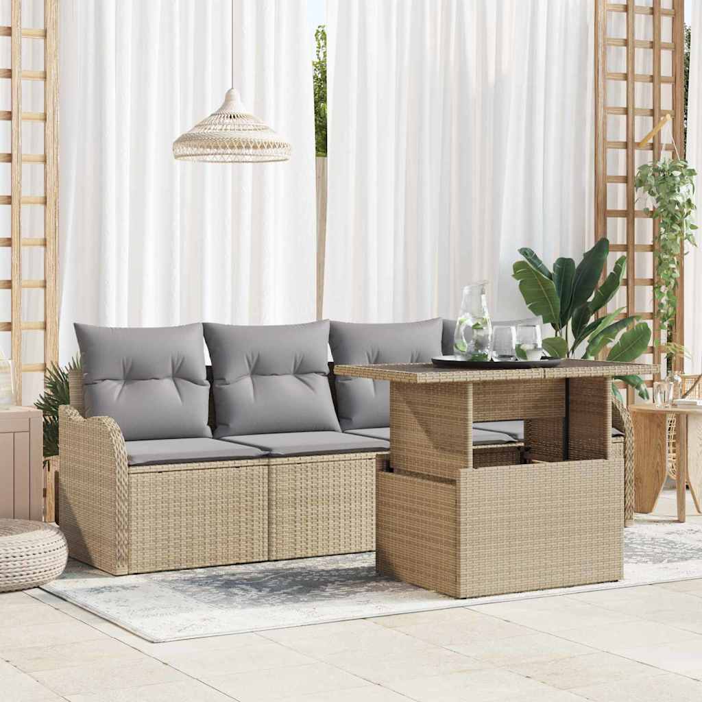 vidaXL Sofa Set mit Kissen 5 pcs Beige Poly-Rattan