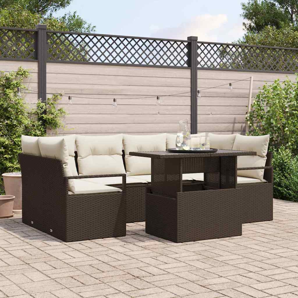 vidaXL Sofa Set mit Kissen 7 pcs Braun Poly-Rattan